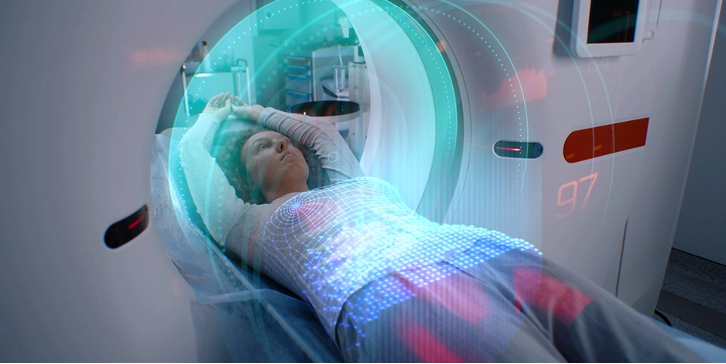 A woman in an MRI machine