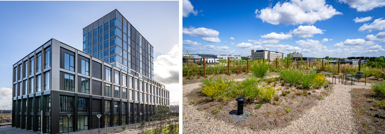 Photo of office building next to small garden